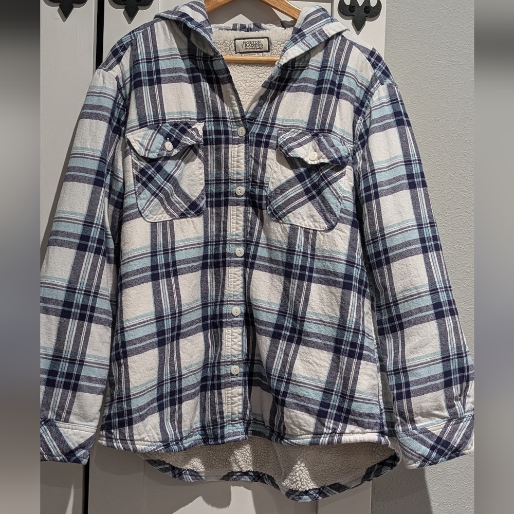 Flannel sherpa button up hoodie
